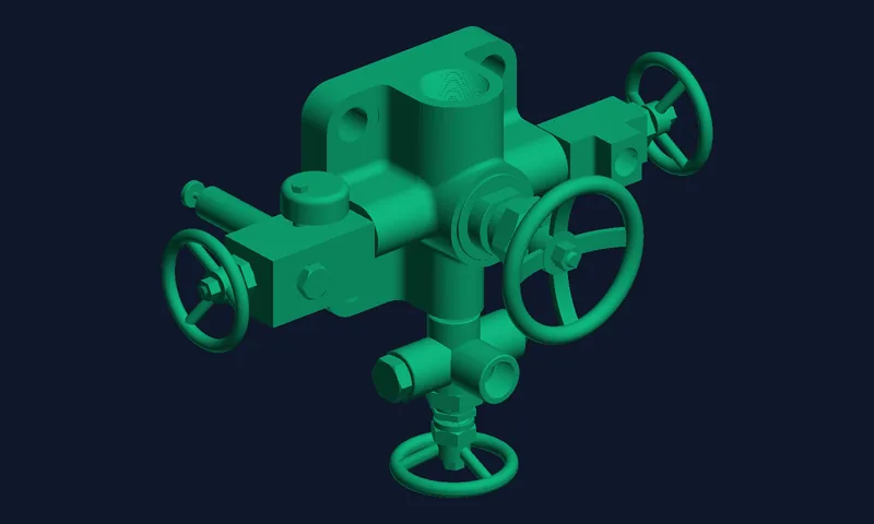 A valve manifold assembly converted from STEP to STL by 3D CAD Converter