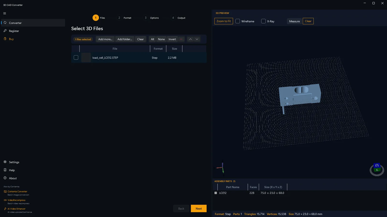 3D CAD Converter interface