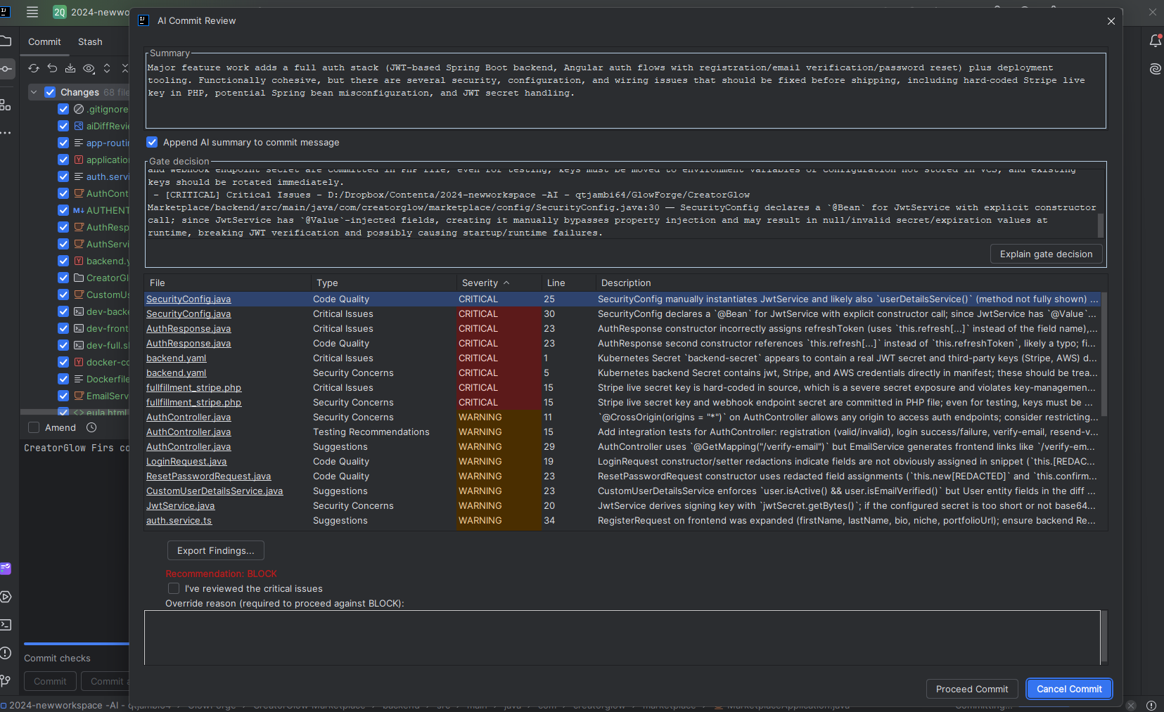 AI Diff Review - Commit Review Dialog